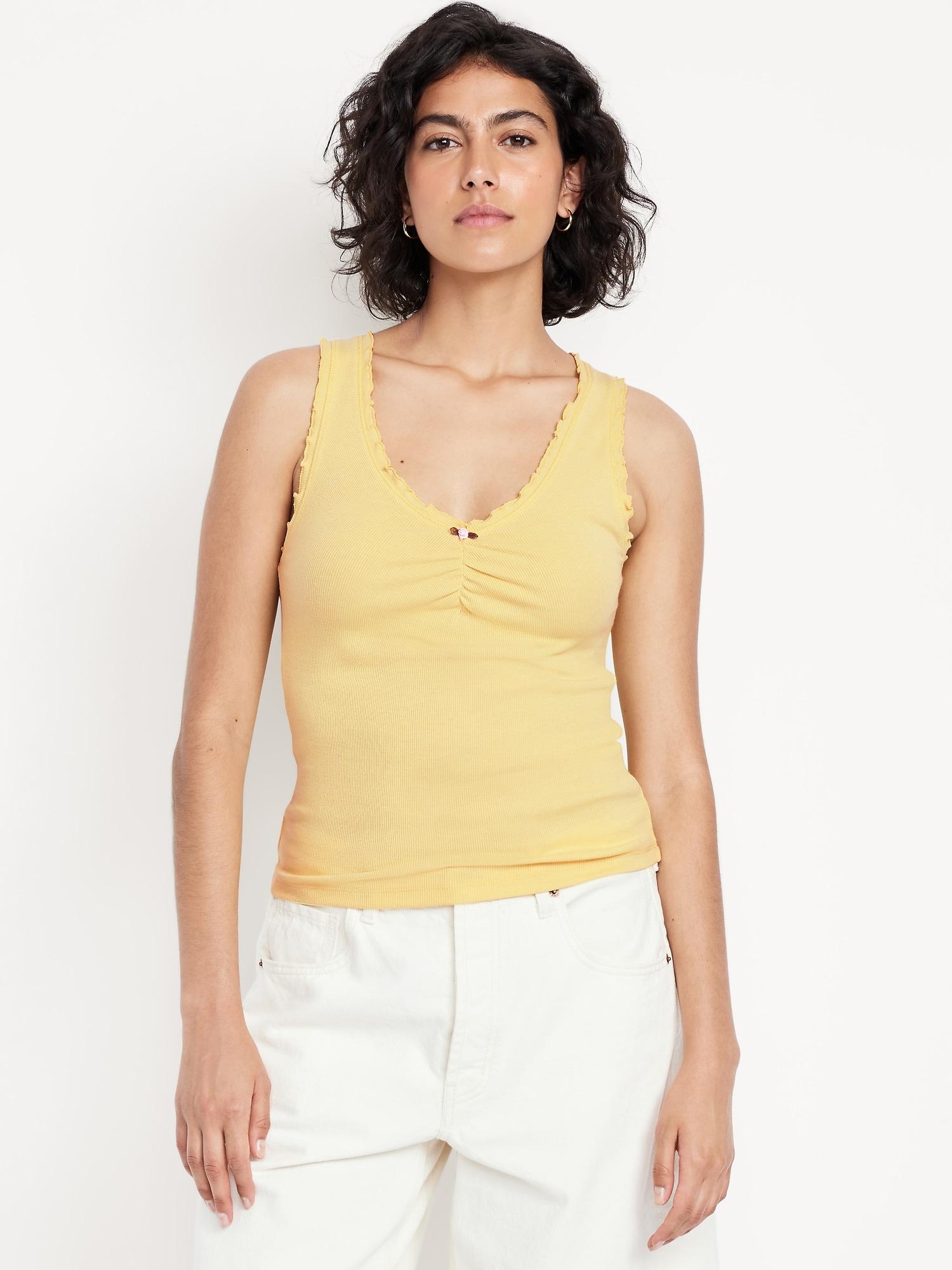 cinched rib-knit tank top