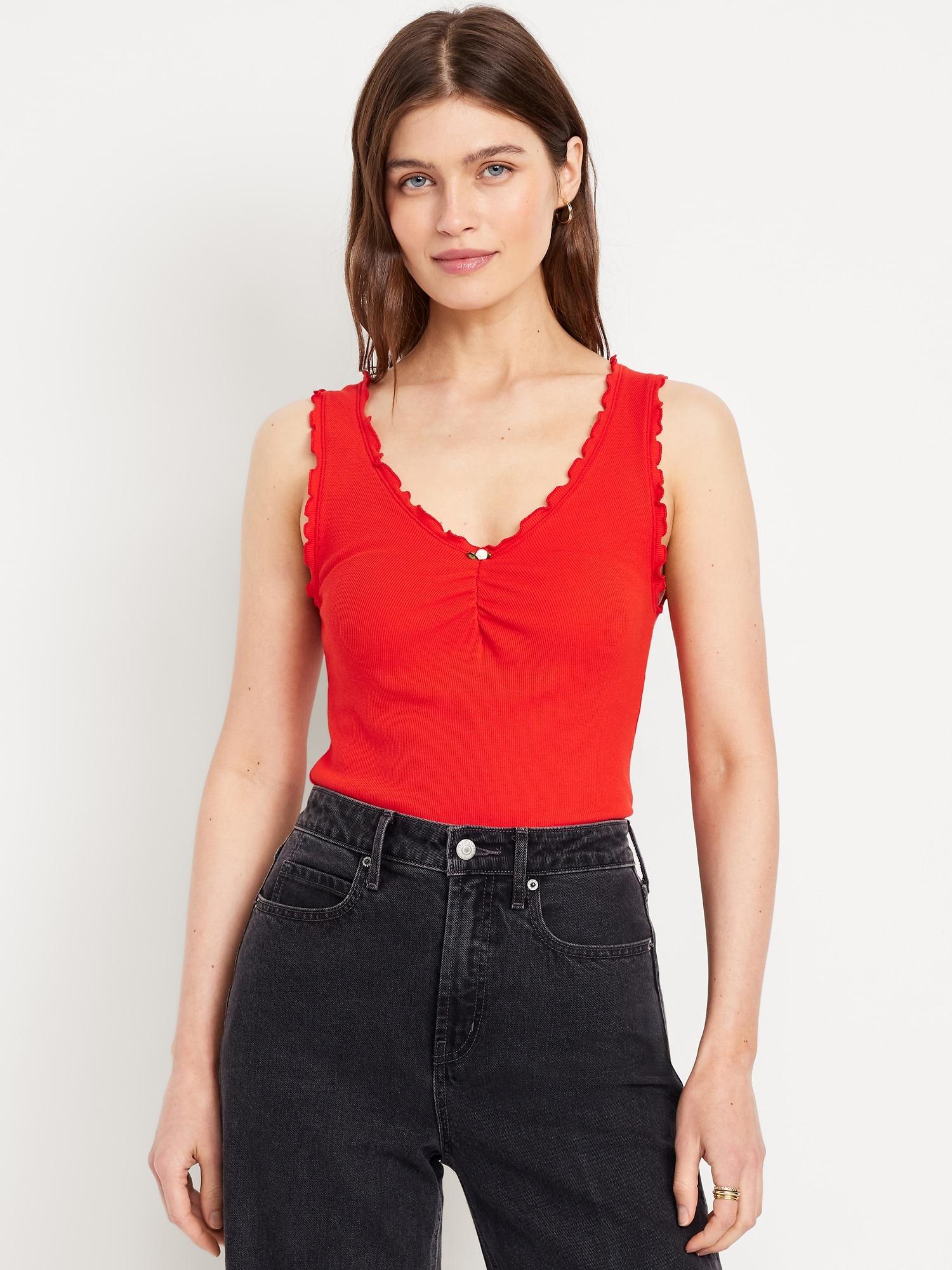 cinched rib-knit tank top