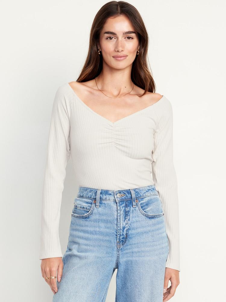 cinched rib-knit top