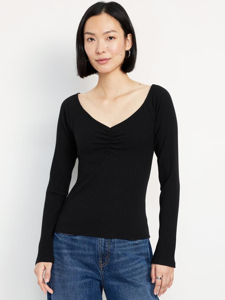 cinched rib-knit top