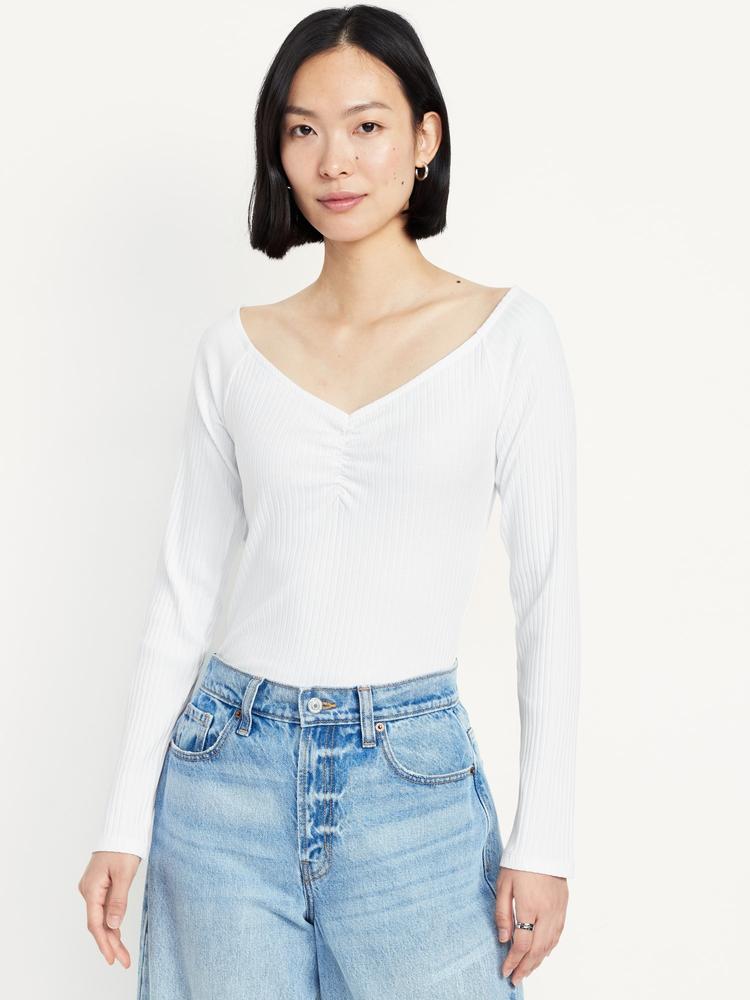 cinched rib-knit top
