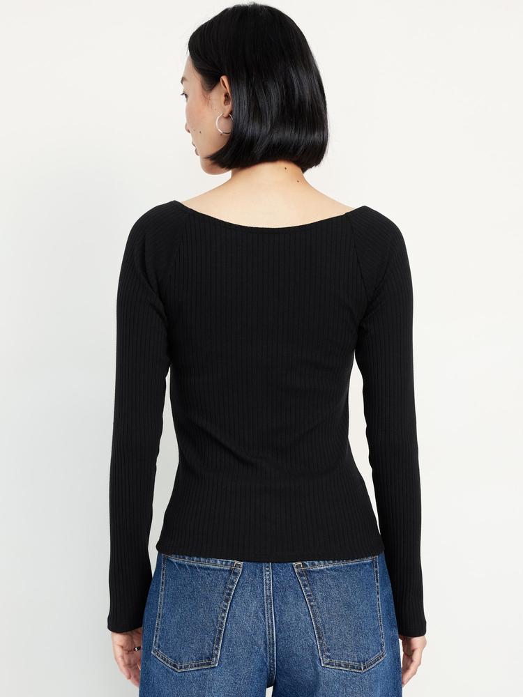 cinched rib-knit top