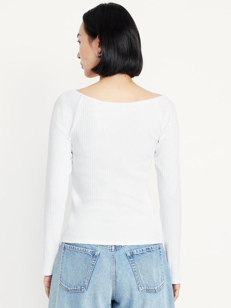 cinched rib-knit top