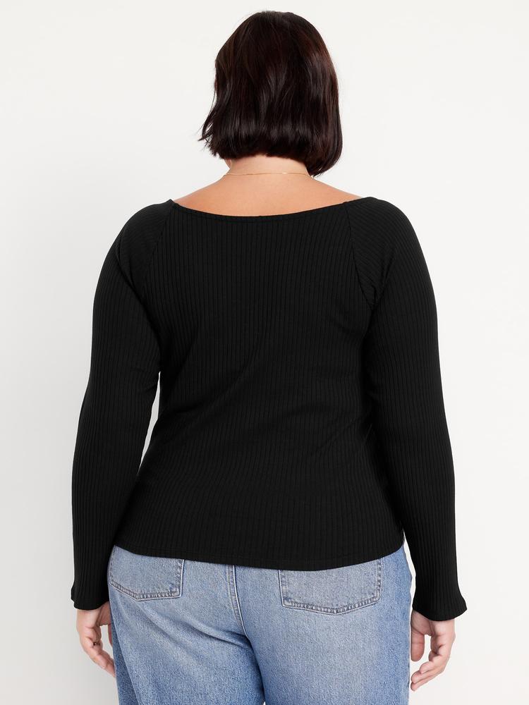 cinched rib-knit top