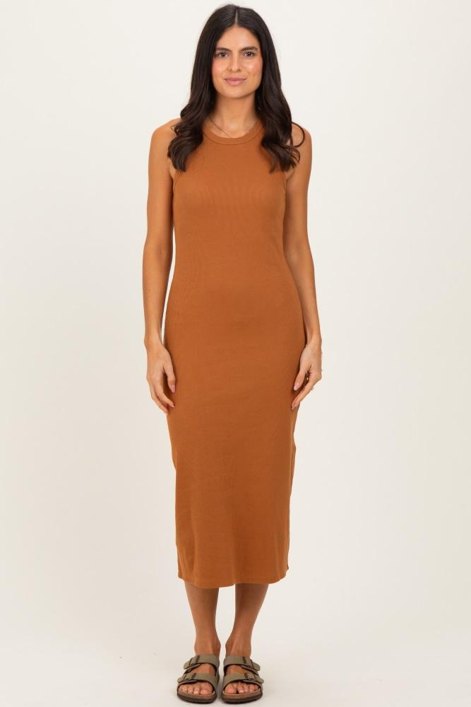 cinnamon ribbed tank midi dress