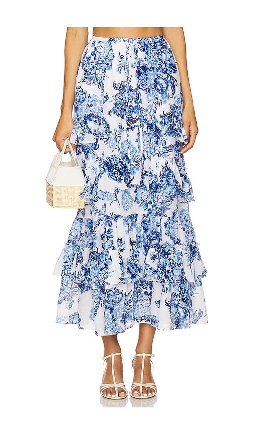 cinq a sept costal bouquet kandra skirt in blue.