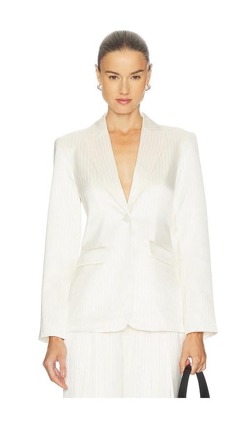 cinq a sept georgia satin stripe cheyenne blazer in ivory.