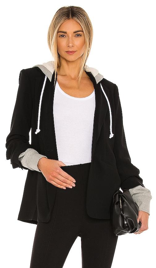 cinq a sept hooded khloe jacket in black.