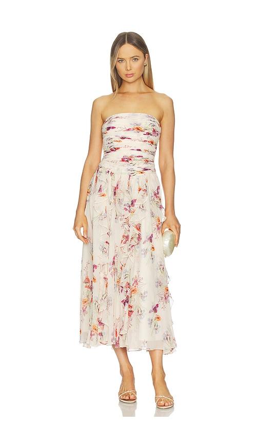 cinq a sept iris bouquet galya dress in beige.