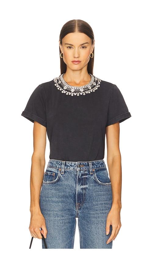 cinq a sept necklace washed shrunken tee in charcoal.