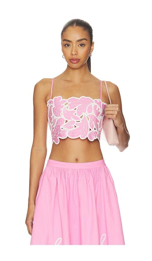 cinq a sept paisley bloom embroidered caterina top in pink.