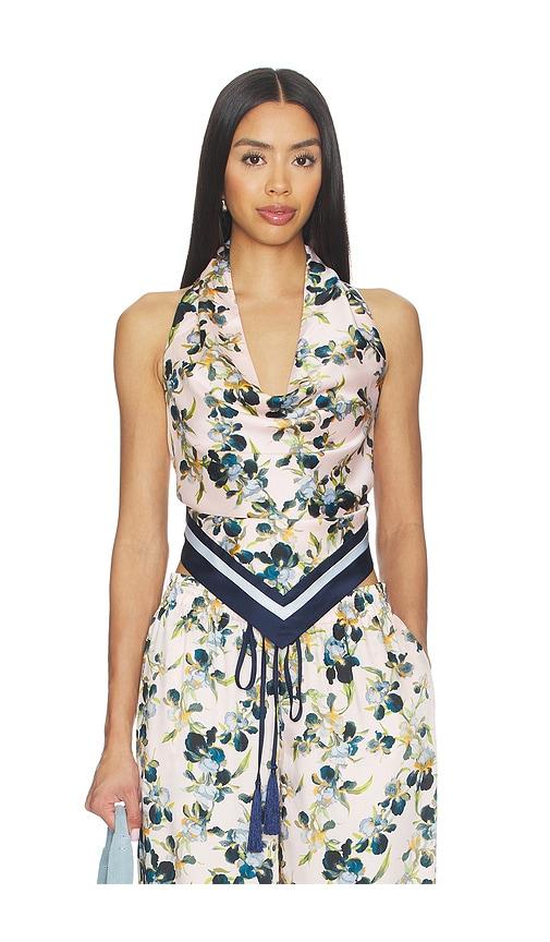 cinq a sept trailing iris asher top in rose,blue.