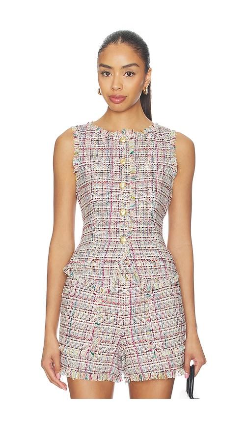 cinq a sept wildflower tweed camen vest in ivory,red.