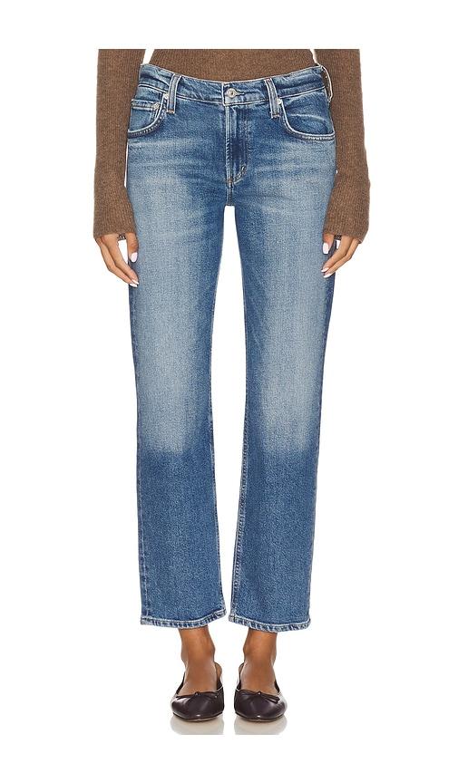 citizens of humanity anissa low rise straight jeans in blue.