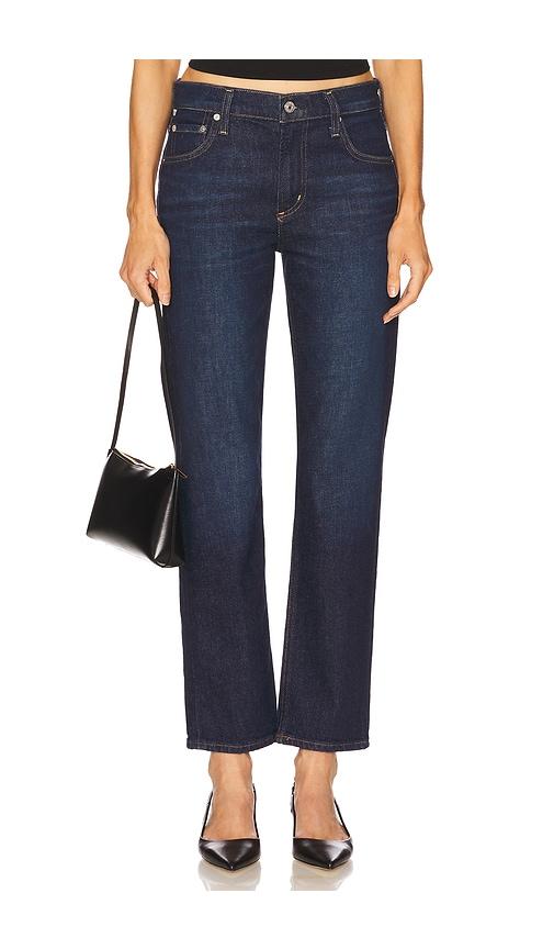 citizens of humanity anissa low rise straight jeans in blue.