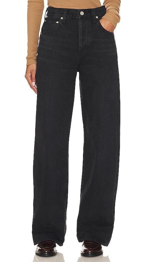 citizens of humanity ayla baggy cuffed crop jeans in black.