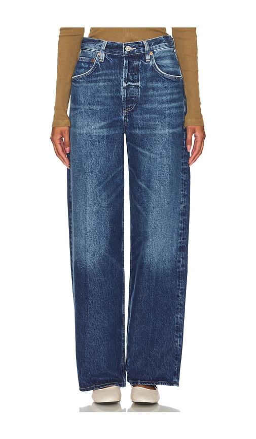 citizens of humanity ayla petite baggy jeans in blue.
