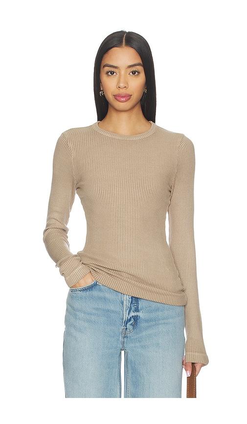 citizens of humanity bina crewneck top in tan.