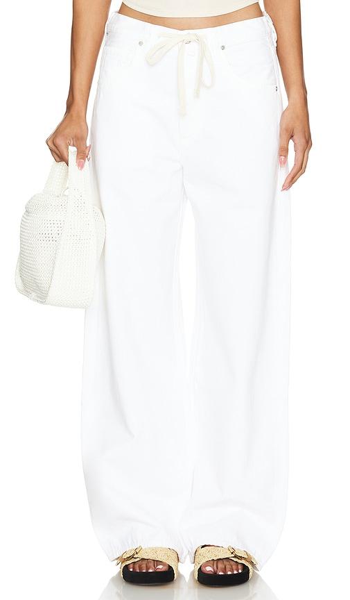 citizens of humanity brynn drawstring wide leg jeans in white.