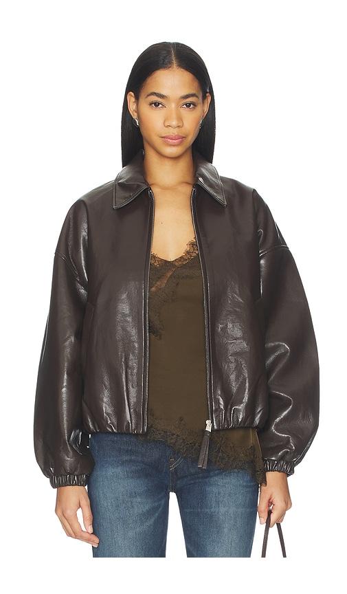citizens of humanity bubble hem bomber jacket in chocolate.