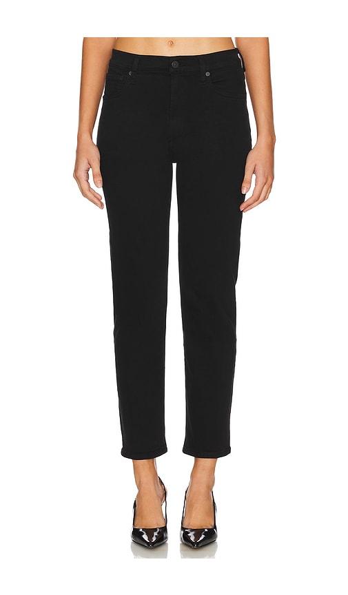 citizens of humanity caia high rise straight jeans in black.