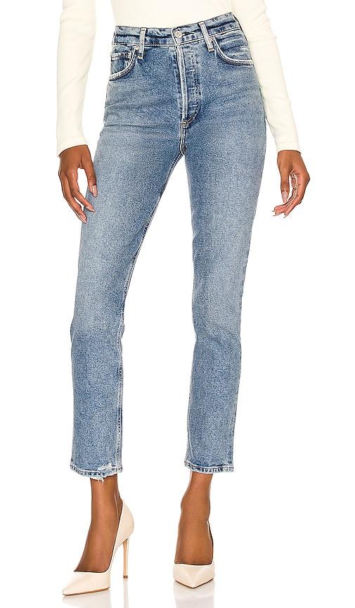 citizens of humanity charlotte high rise straight jeans in denim-medium.
