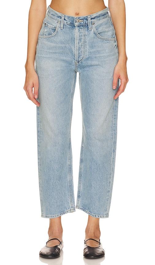 citizens of humanity dahlia bow leg baby roll jeans in denim-light.