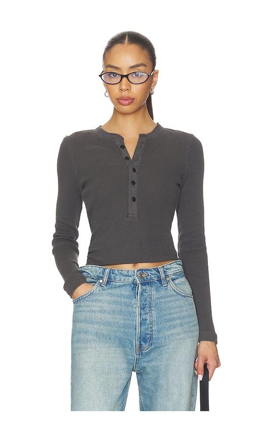 citizens of humanity drea waffle henley top in charcoal.
