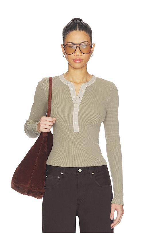 citizens of humanity drea waffle henley top in olive.
