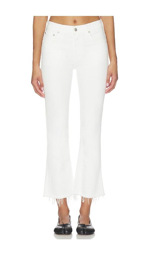 citizens of humanity goldie kick flare ankle jeans in white.