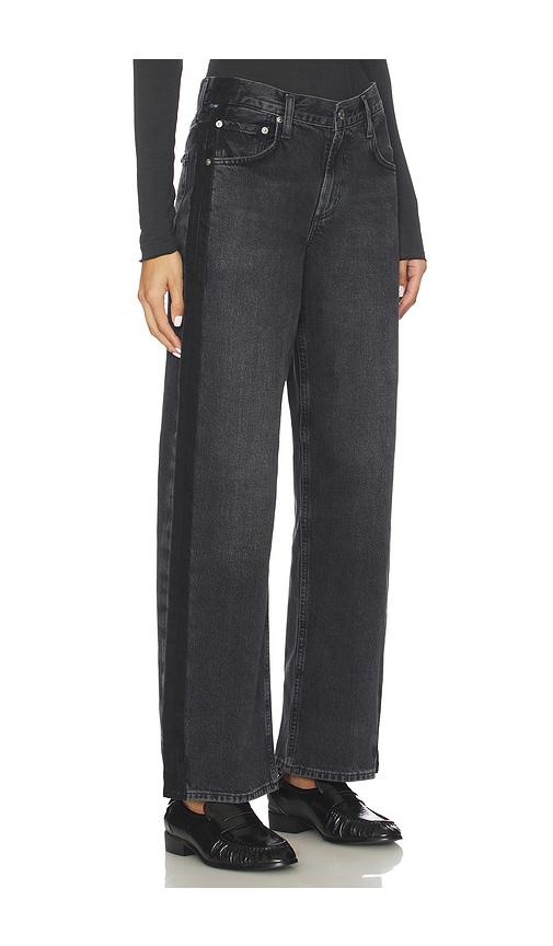 citizens of humanity lindz low rise easy straight with tuxedo stripe jeans in black.