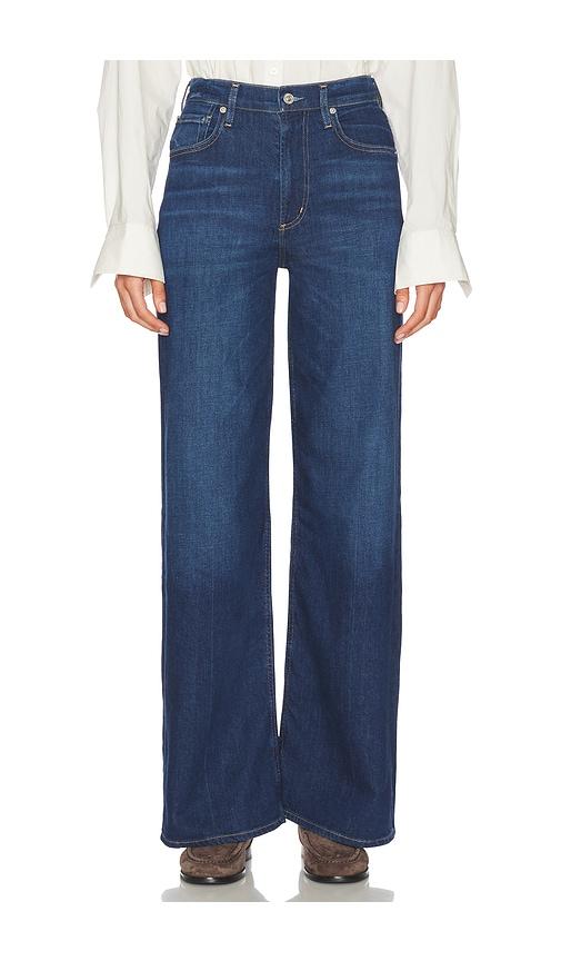 citizens of humanity lyra wide leg long jeans in blue.