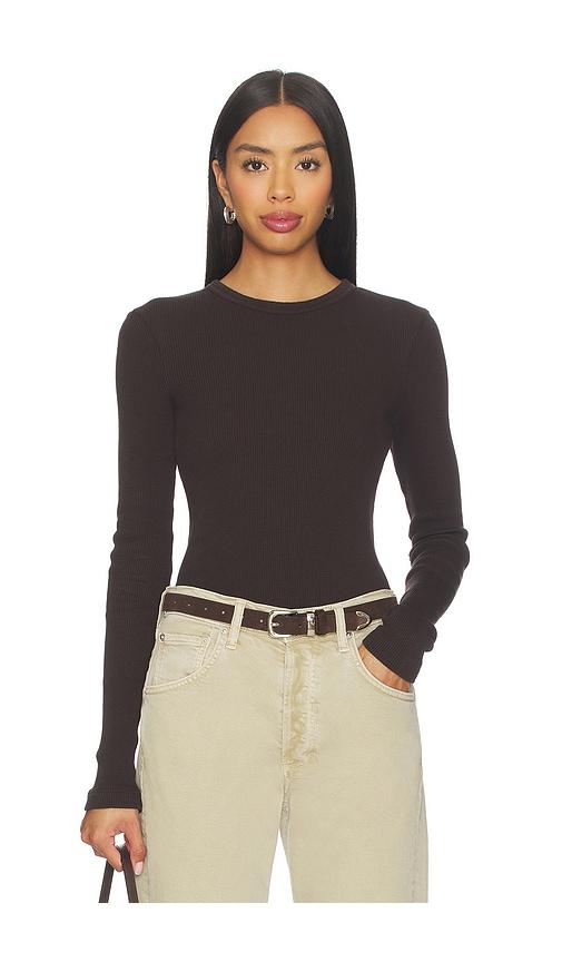 citizens of humanity pilar waffle crewneck top in chocolate.
