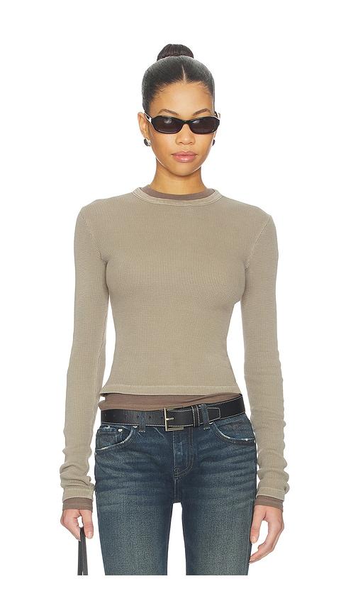 citizens of humanity pillar waffle crewneck top in grey.