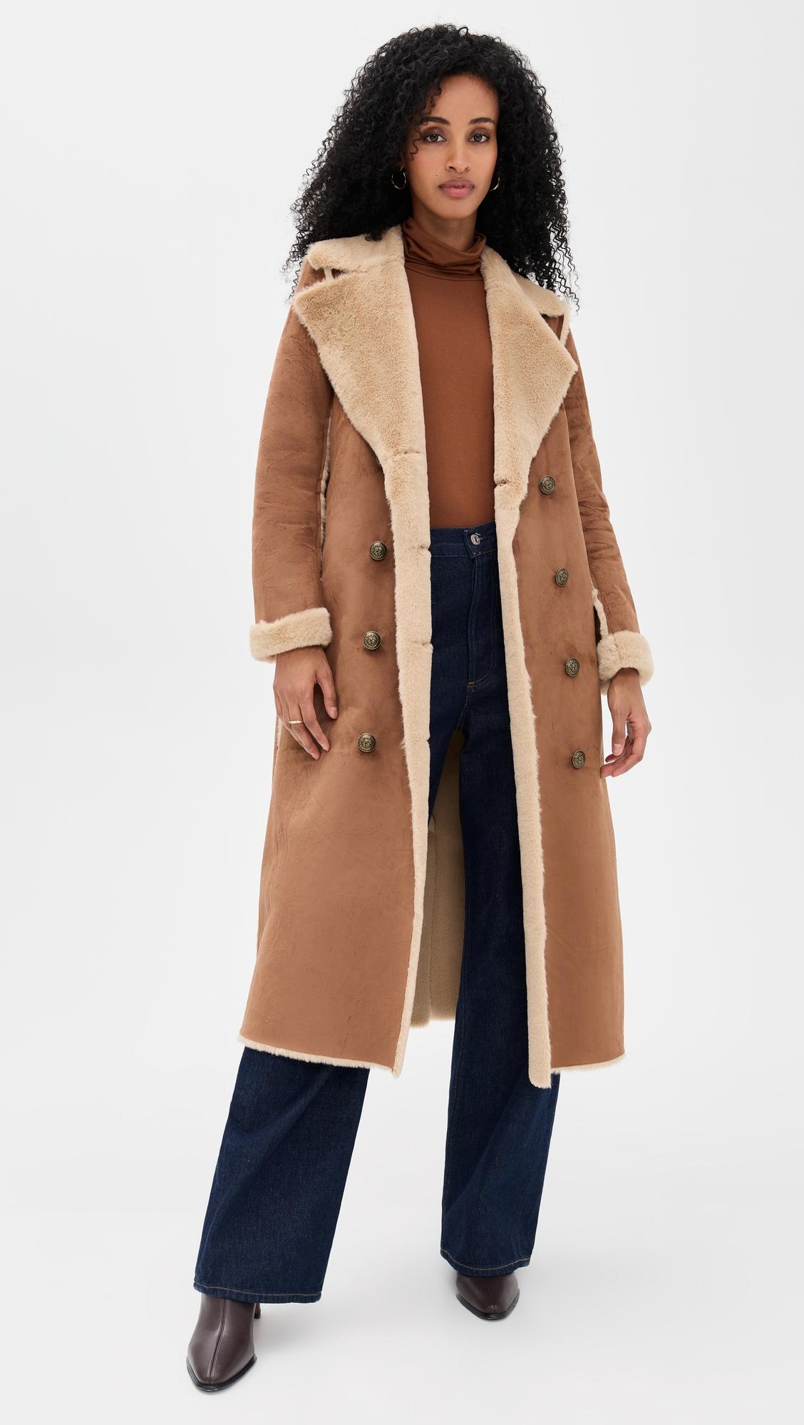 citron faux fur maxi coat