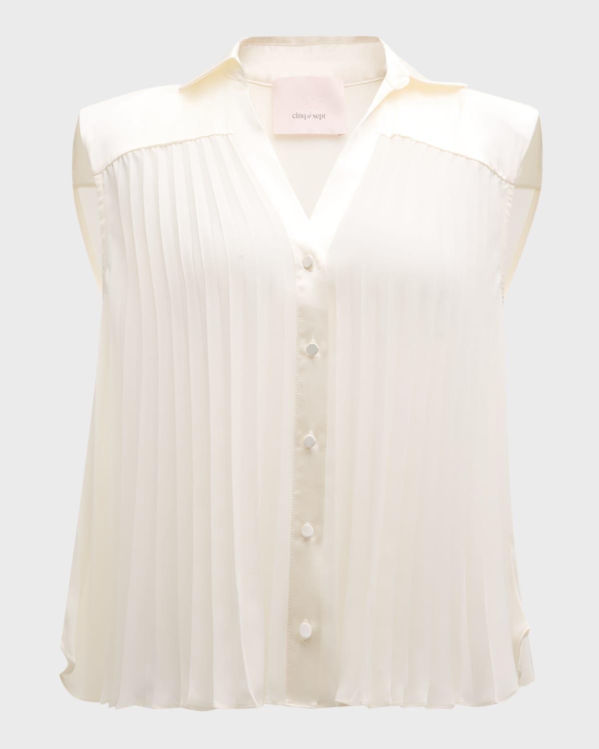 claire sleeveless pleated button-front top