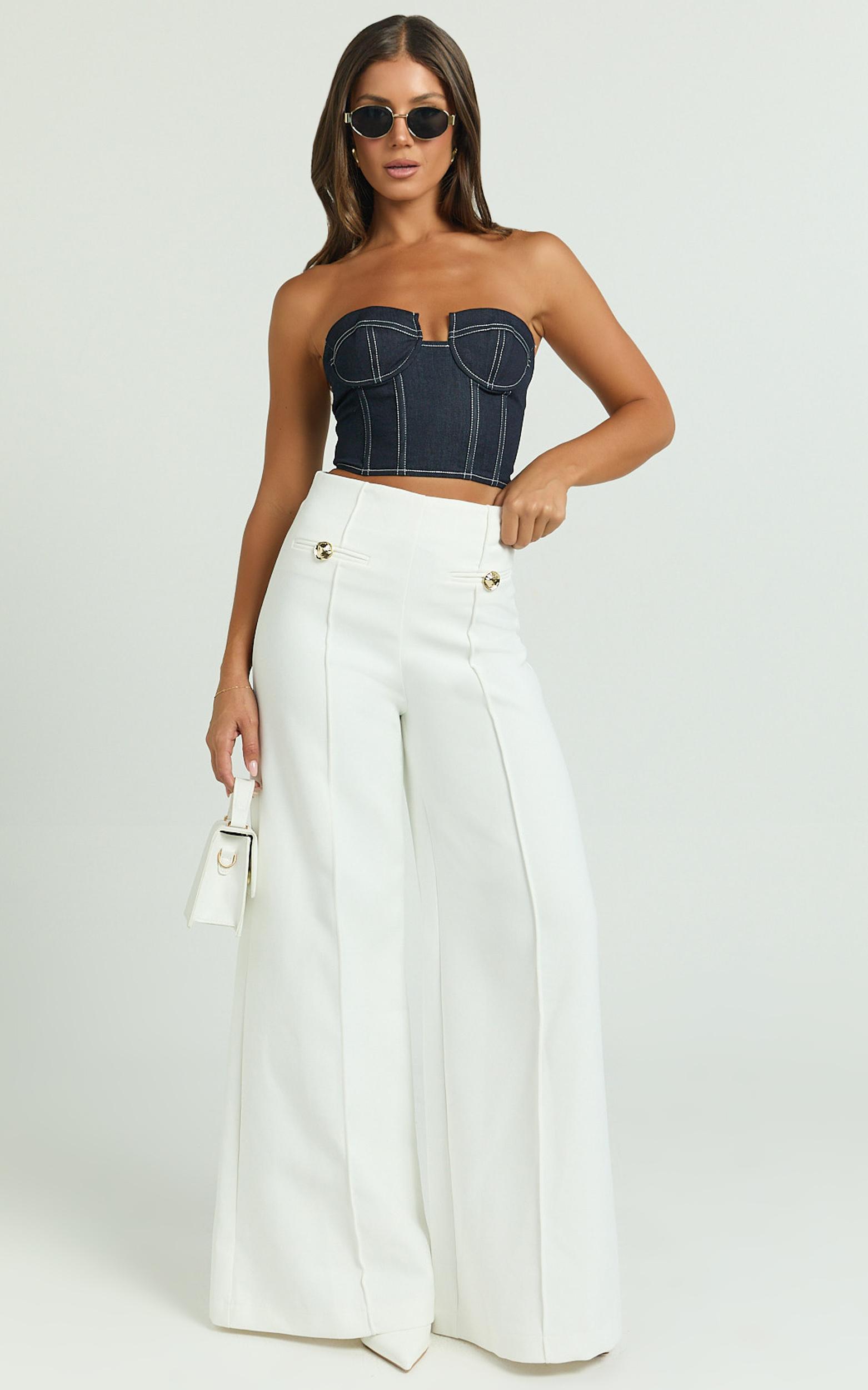 clara pants - high waisted wide leg pants in white