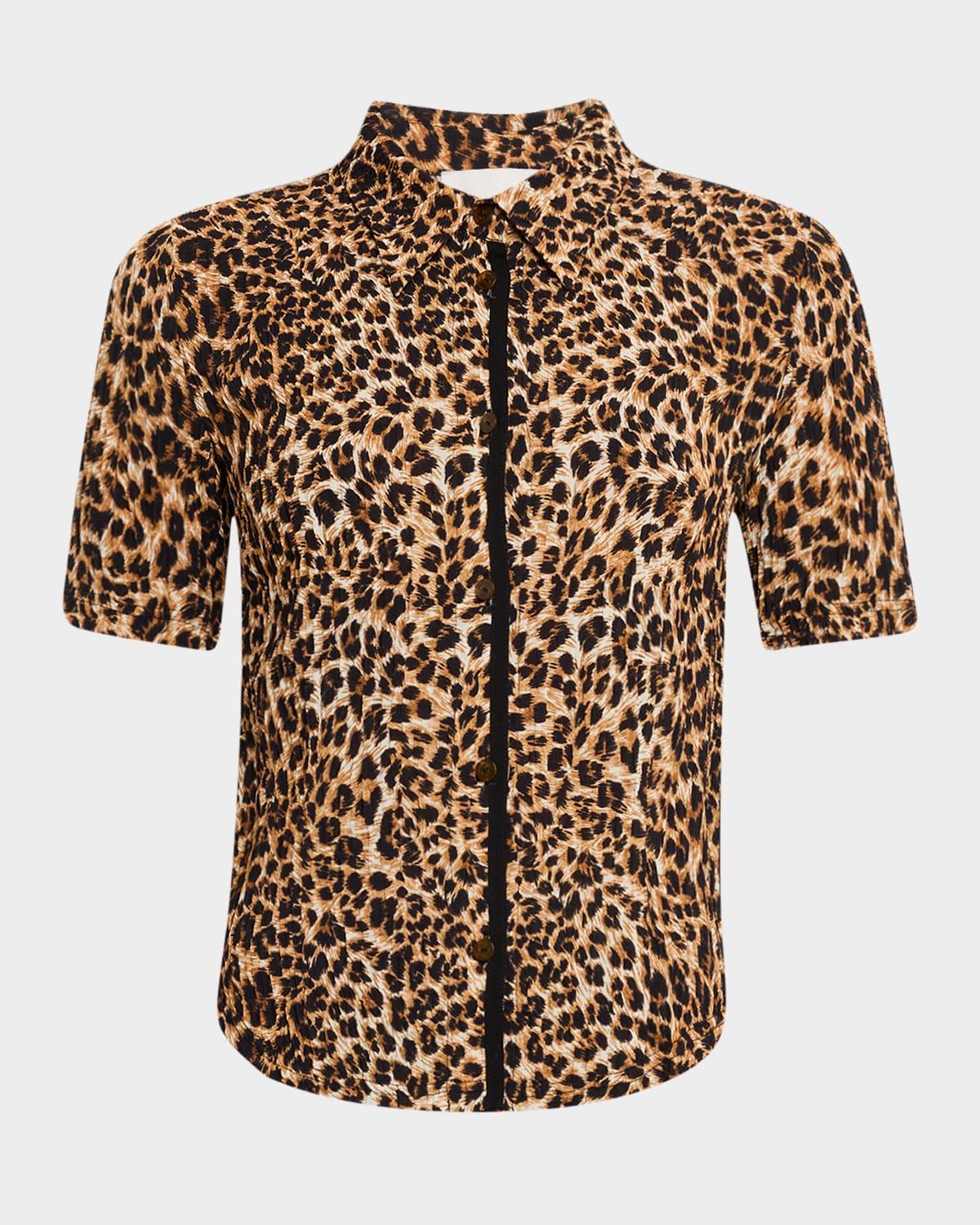 clare short-sleeve ocelot-print blouse
