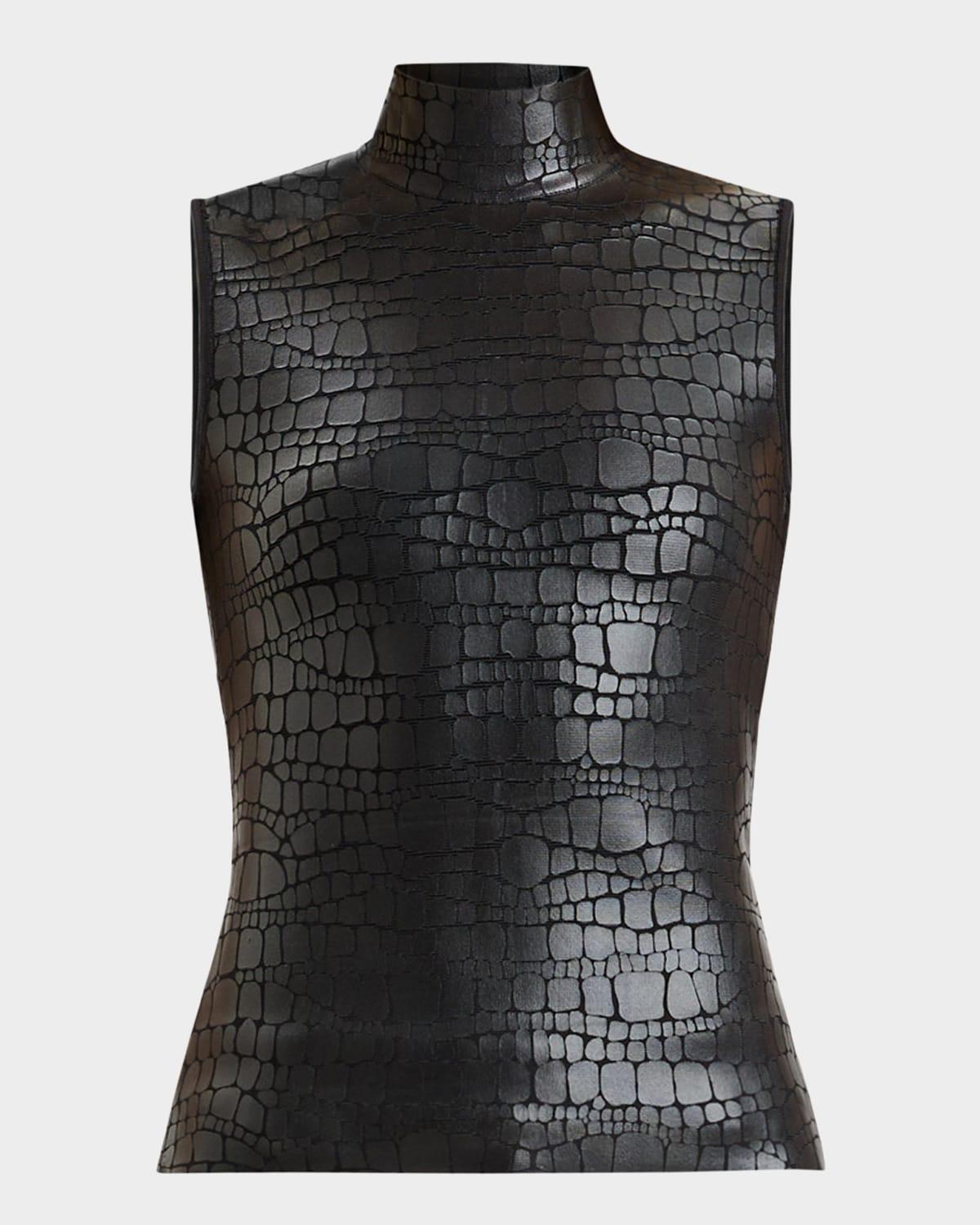 clarice mock-neck croc-embossed sleeveless top