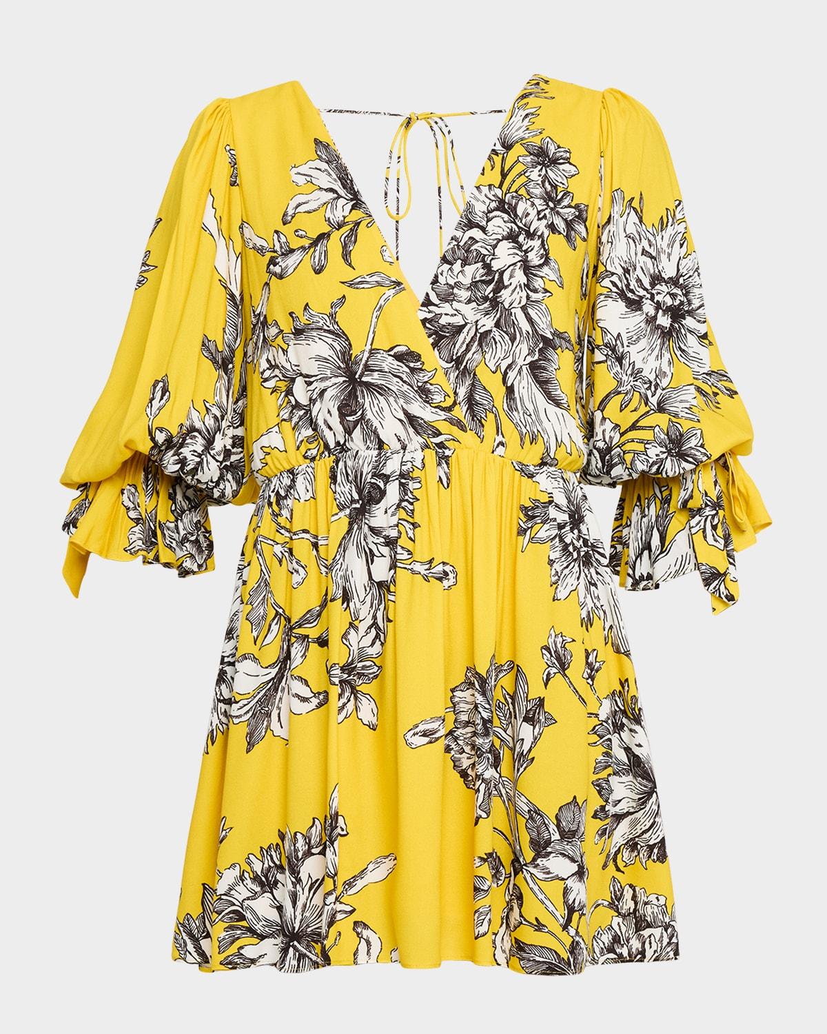 clarissa blooming wild golden hour tie-sleeve mini dress