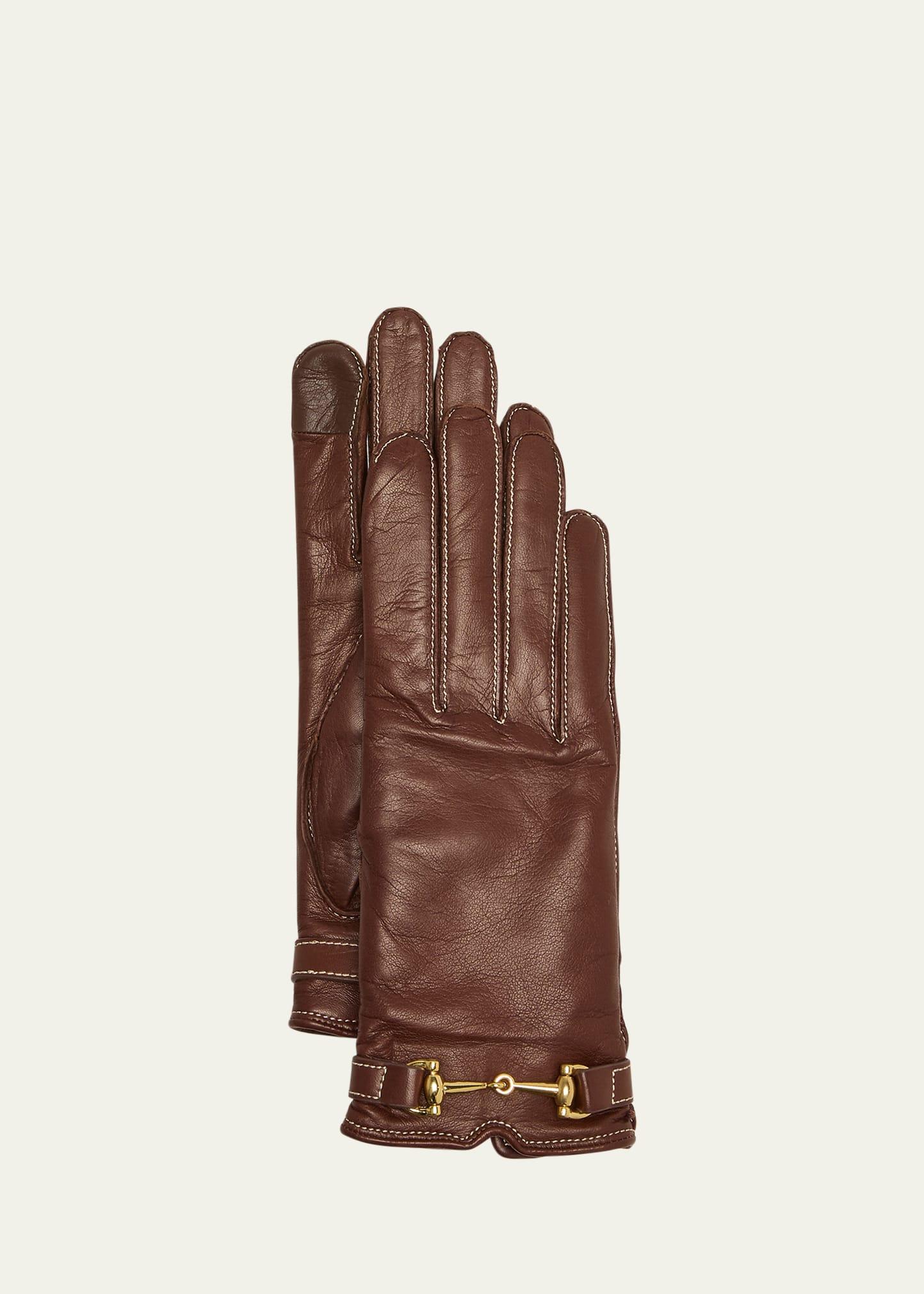 classic buckled leather & cashmere gloves
