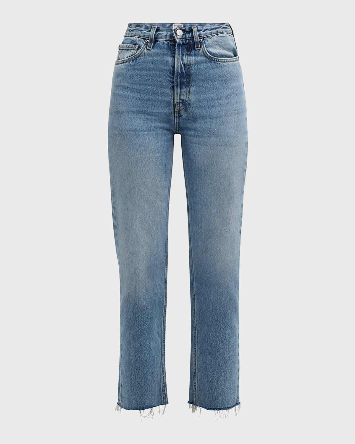 classic cut frayed denim pants