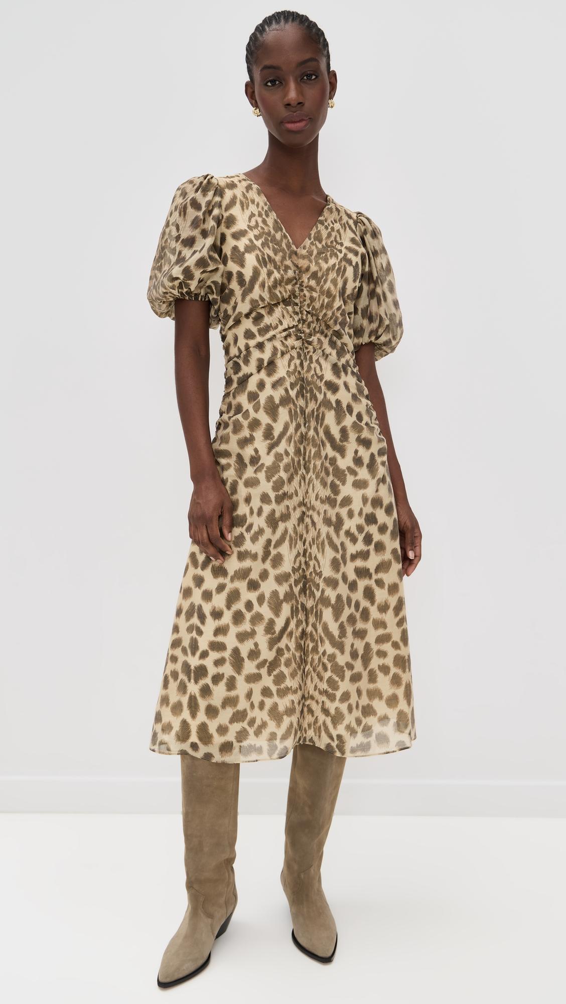 claude print puff sleeve midi dress