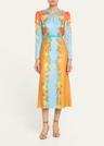 claudia floral silk long-sleeve fluted midi dress