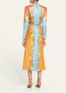 claudia floral silk long-sleeve fluted midi dress