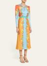 claudia floral silk long-sleeve fluted midi dress