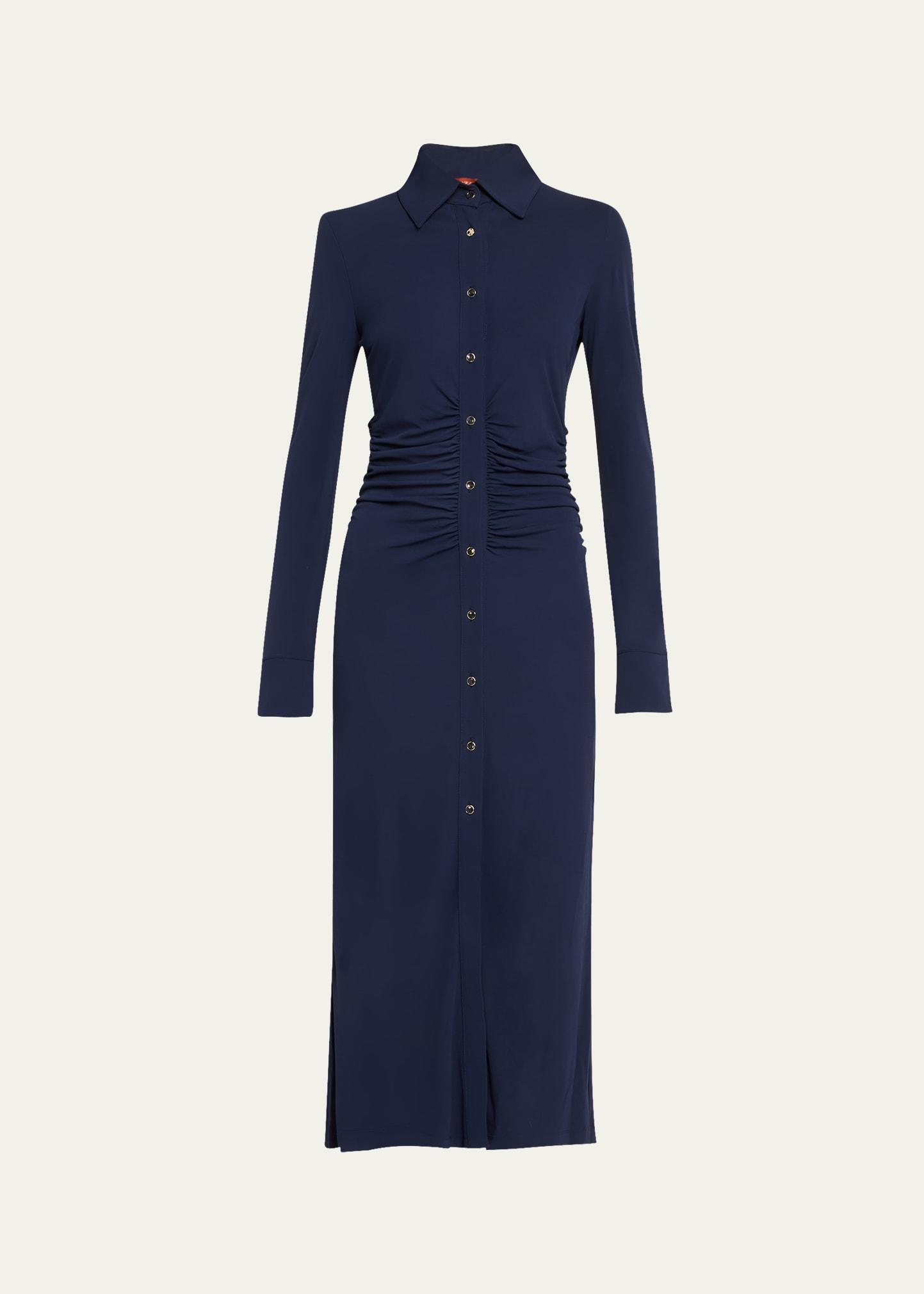 claudia midi ruched button down dress