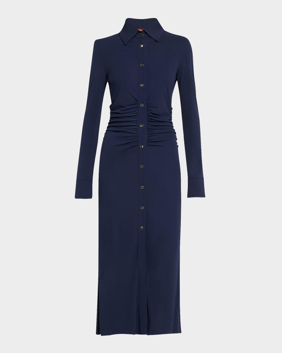 claudia midi ruched button down dress