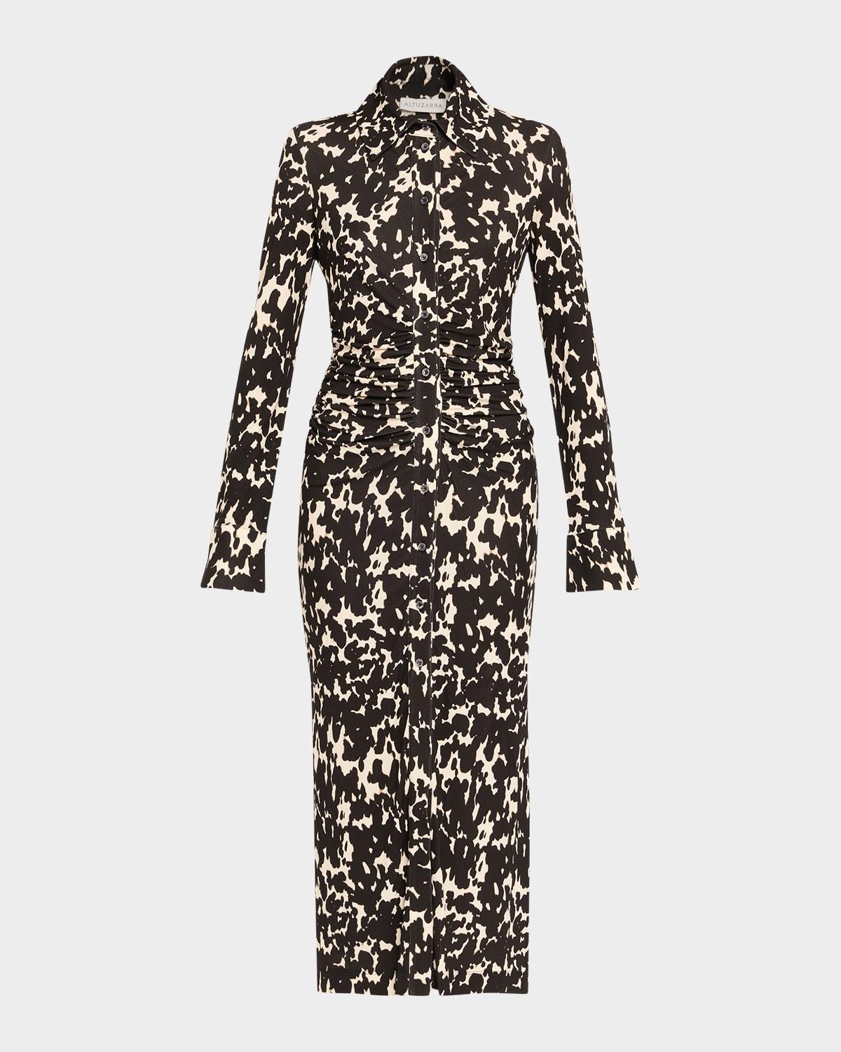 claudia spotted long-sleeve midi shirtdress