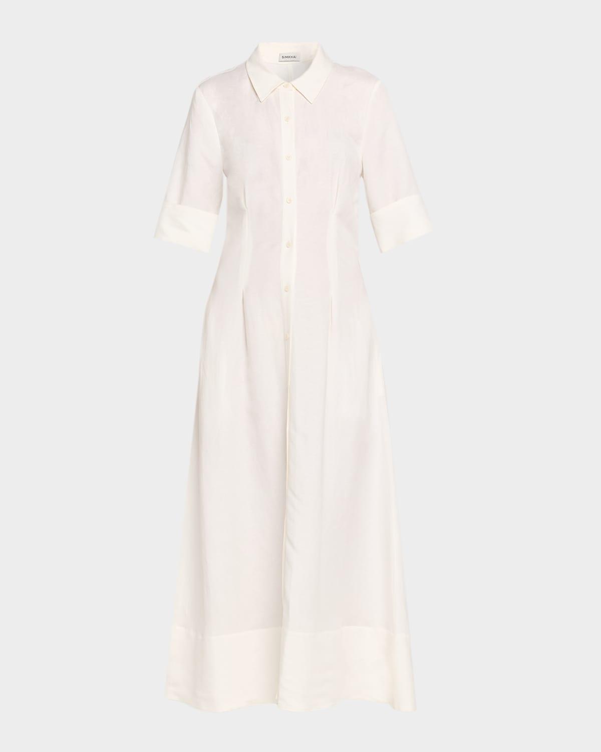 claudine linen-blend midi shirtdress